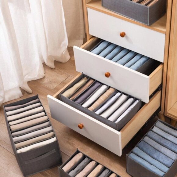 Canvas Drawer Shelf Storage Divided Sections Gray 3 Sizes Available 3Pack - Picture 3 of 5